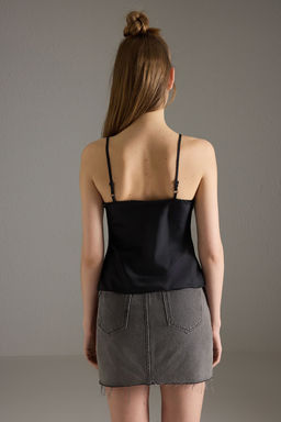 Siyah Saten Ask?l? Bagc?kl? Dokuma Bluz TWOSS25BZ00524 - Trendyolmilla фото 4