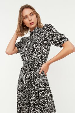 Cok Renkli Desenli Kusakl? Midi Dokuma Viskon Gomlek Elbise TWOSS20EL1559