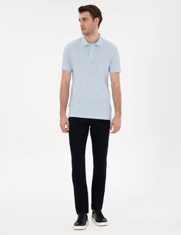 A__k Mavi Slim Fit %100 Pamuk K_vr_lmaz Polo Yaka Basic Ti__rt