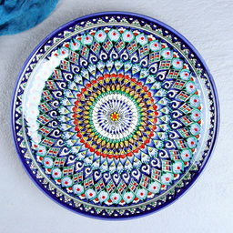 Ляган узбекский Риштанская керамика «Узоры», для плова, d=32 см, синий