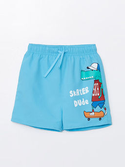 Beli Lastikli Bask?l? Erkek Bebek Deniz ?ortu