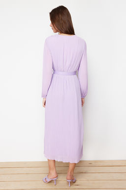 TRENDYOLMILLA Siyah Kemerli A Kesim Piliseli Maxi Astarl? Sifon Dokuma Elbise TWOAW24EL00471  фото 6