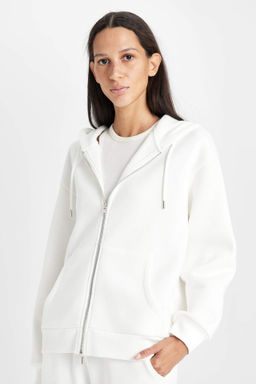 Relax Fit Kapusonlu Cepli Basic Duz Fermuarl? Sweatshirt - Defacto фото 6