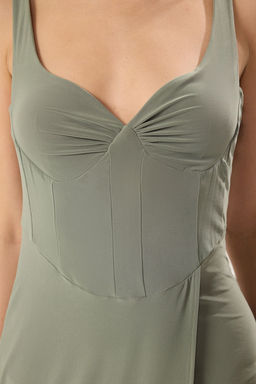 TRENDYOLMILLA Haki Duz Buzgu / Drape Dokuma Sandy Midi Astars?z Kokteyl Elbise TPRSS25EL00227  фото 7