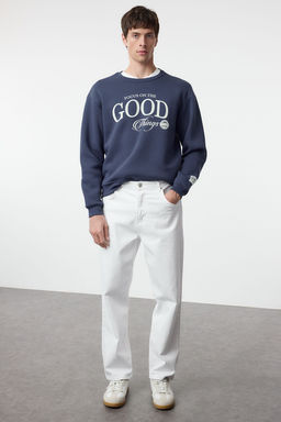 TRENDYOL MAN Lacivert Oversize/Genis Kesim Ici Polar/S?cak Tutan Bask?l? Sweatshirt TMNAW25SW00064 - Trendyolmilla фото 3