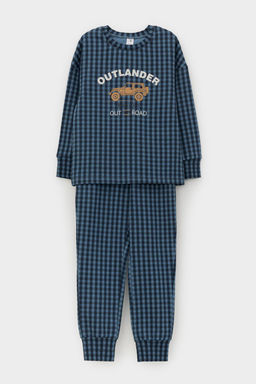 К 1581/синий джинс,маленькая клетка пижама дет