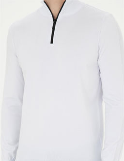 Ekru Slim Fit Fermuarl_ Dik Yaka Triko Kazak