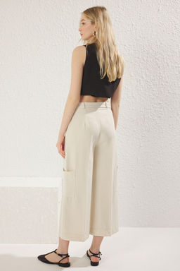 TRENDYOLMILLA Ekru Yanlar? Cep Detayl? Yuksek Bel Wide Leg/Genis Paca Dokuma Pantolon TWOSS25PL00069  фото 6