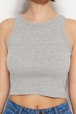 Lacivert-Gri 2li Paket Fitted/Vucuda Oturan Crop Halter Yaka Fitilli Esnek Orme Atlet TWOSS21AL0058