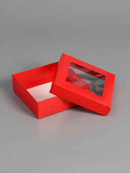 Цена за 5 шт. Коробка складная, крышка-дно, с окном, красная, 15×15×5 см