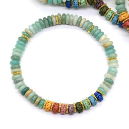 Браслет из амазонита диски 6*2мм со вставками из лавы, 16см