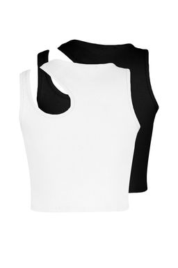 Trendyolmilla Siyah-Beyaz 2li Paket Cut Out Detayl? Fitted Crop Fitilli Esnek Orme Atlet TWOSS23AL00006  фото 10