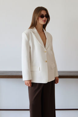 Beyaz Normal/Regular Kal?p Dokuma Blazer Ceket TWOAW26BC00040