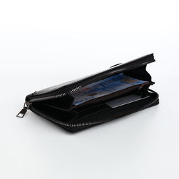 Портмоне мужское на молнии, отдел для карт, монет, чёрное