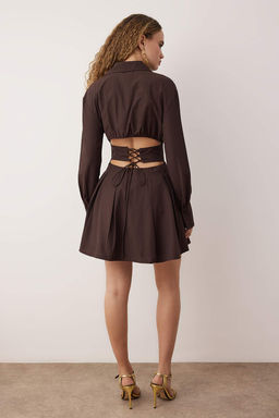 TRENDYOLMILLA Siyah Korse Detayl? Poplin K?sa Elbise TPRAW25EL00108 фото 11