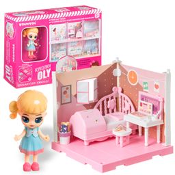 Игровой набор Мебель Bondibon, Кукольный уголок (Спальня 13,5х13,5х13,5 см) и куколка Oly 9,3см,