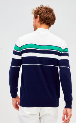 Джемпер мужской с воротом на молнии F221-15-1747 сине-зелёный