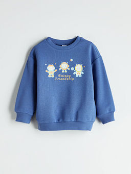 Bisiklet Yaka Bask?l? Erkek ?ocuk Sweatshirt