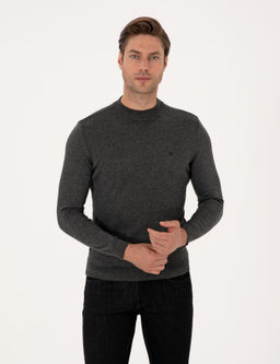 Antrasit Melanj Slim Fit _eyrek Yaka Basic Triko Kazak