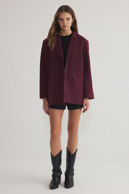 Trendyolmilla Bordo Yumusak Dokulu Regular K?sa Kaban TWOSS25KB00000  фото 7