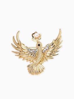 Брошь "Калибри с цветком", цвет белый в золоте