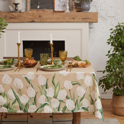 Скатерть Этель. Белые тюльпаны, 149?220 см, 100% хлопок, саржа 190 г/м?