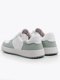 03-C933-7K WHITE/GREEN Кеды кожаные женские (натуральная кожа, натуральная замша)