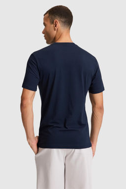 Erkek Lacivert Regular Fit Bisiklet Yaka Basic Ti__rt