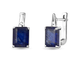 Серьги, 2 сапфир корунд октагон 7х9 мм/6.25 ct., Юкка