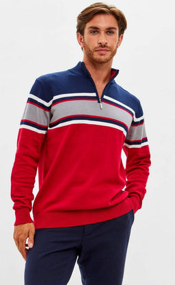 Джемпер мужской в полоску с воротом на молнии F221-15-22022 сине-красный - Fine joyce фото 3