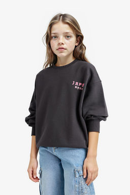 Oversize Geni_ Kal_p Bisiklet Yaka S_rt Bask_l_ Sweatshirt K_z _ocuk - Defacto фото 3