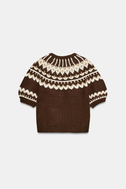 SHORT SLEEVE JACQUARD KNIT SWEATER - Zara фото 4