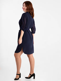 Платье темно-синее из шифона нарядное с украшением - Almond фото 2