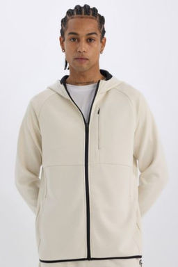 DeFactoFit Slim Fit Dar Kesim Kapusonlu Skuba Dalg?c Kumas Fermuarl? Sporcu Sweatshirt