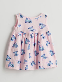 Bisiklet Yaka Stitch Bask?l? K?z Bebek Elbise
