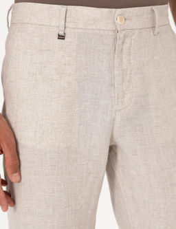 Bej Carrot Fit Ekose %100 Keten Spor Pantolon