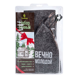 Набор для бани "ВЕЧНО МОЛОДОЙ", в косметичке (шапка, коврик,рукавица), арт. Б323830