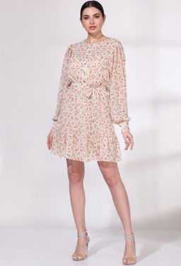 Платье Viola Style 0965 молочно-красные цветы