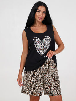 749 ПИЖАМА ЖЕНСКАЯ (шорты) (Чёрный/бежевый (леопард)) - А-дина фото 3