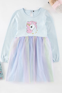 Bebe Mavisi K?z Cocuk Tutu Etekli Desenli Orme Elbise TKDAW25EL00030 - Trendyolmilla фото 5