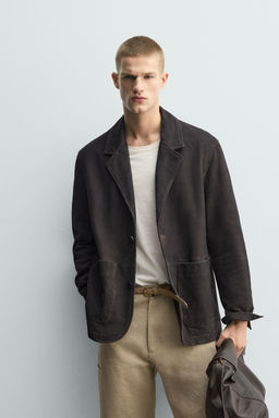 BLAZER PIEL ANTE EFECTO LAVADO / Marr?n oscuro - Zara фото 2