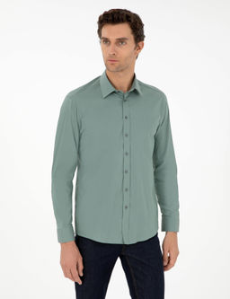 Мятная приталенная рубашка с длинным рукавом