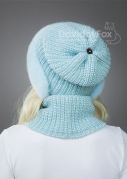 Шапка Ника норка трикотаж голубая