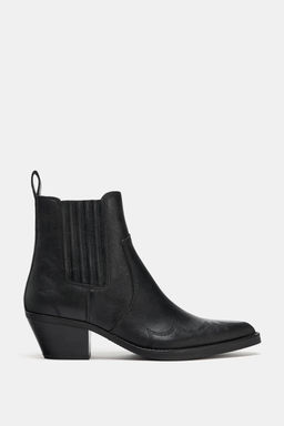 LEATHER COWBOY ANKLE BOOTS WITH TOPSTITCHING - Zara фото 3