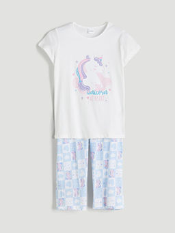 Bisiklet Yaka K?z ?ocuk Kaprili Pijama Tak?m?