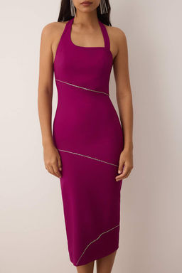 TRENDYOLMILLA Siyah Vucuda Oturan Parlak Tasl? Dokuma Elbise TPRSS25EL00019  фото 9