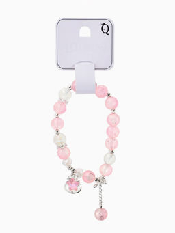 Браслет с подвесками "Сахарный" звезда, шар №10/8, цвет розово-белый матовый в серебре