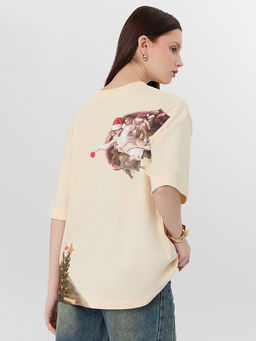 Футболка оверсайз женская бежевая с принтом