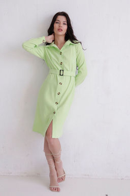 Платье-рубашка из микровельвета салатовое - Martichelli фото 9