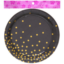 Цена за 6 шт. Тарелка бумажная 18 см в наборе 10 шт "Конфетти" черная